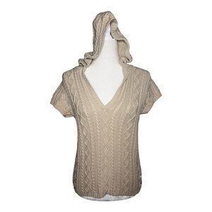 Vintage (y2k) polo RL cream cableknit hooded short 
sleeve